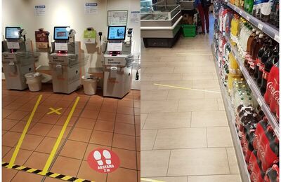 Images in the supermarket of lines on the floor